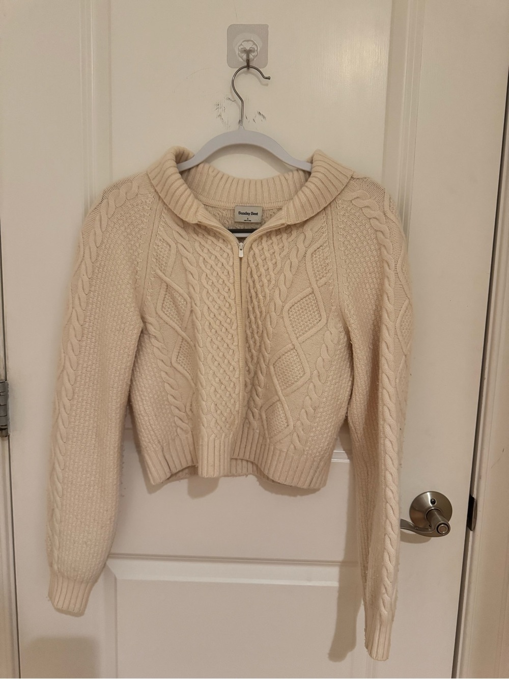 Sunday Best Cream Cable-Knit Zip Sweater
